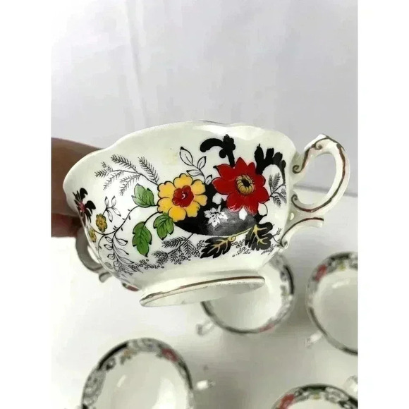 VTG Set of 5 Swansea Soup Dish Bowl Floral Pattern Bone China Canton Gold Trim - Picture 9 of 12